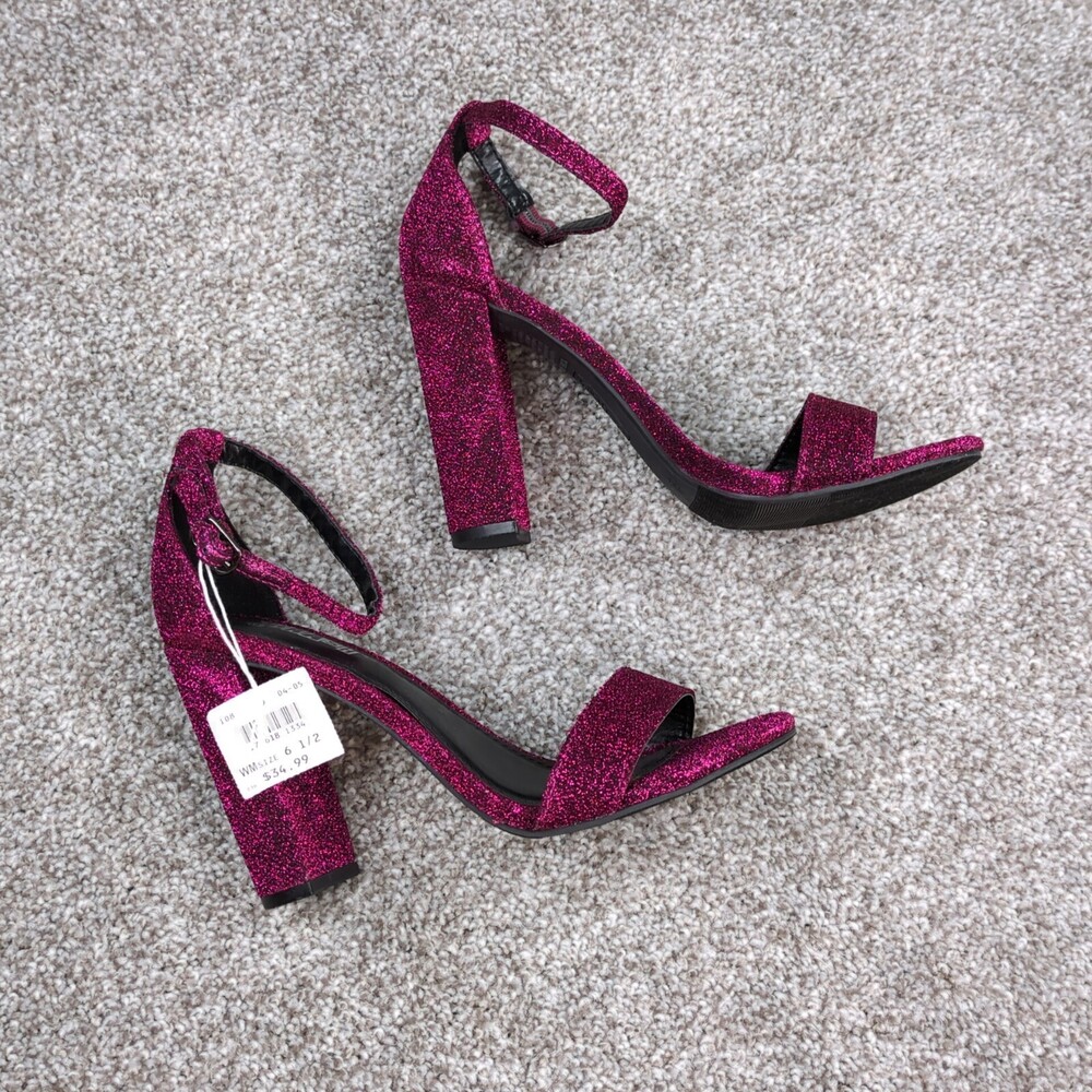 Brash High Heel Shoes Women 6.5 Purple Sparkle Cuban Party Strappy Sandals